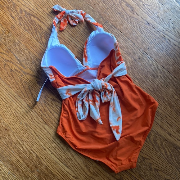 Meet Curve Orange Tie Die one piece bathing suit swimsuit halter M - Picture 4 of 7
